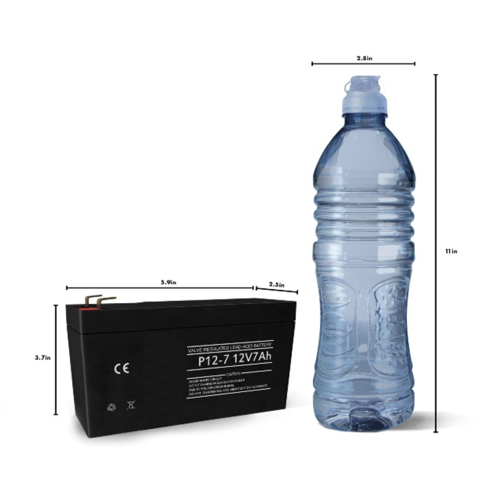 Size of a stairlift battery compared to a water bottle